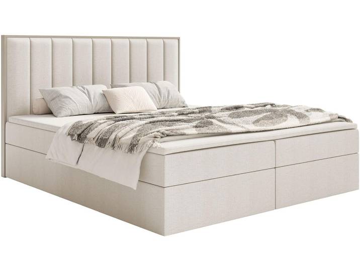 Selsey Togents – Boxspringbett 180x200 mit Stauraum und Topper, hydrophobe Chenille, hellbeige