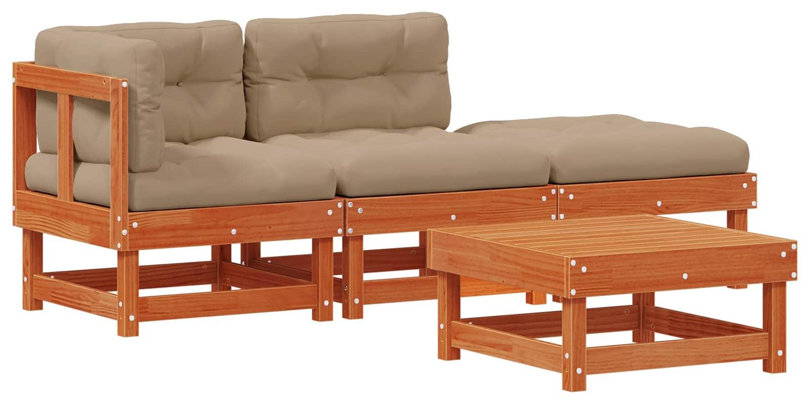 Garten-Lounge-Set 4 pcs Wachsbraun Massives Kiefernholz