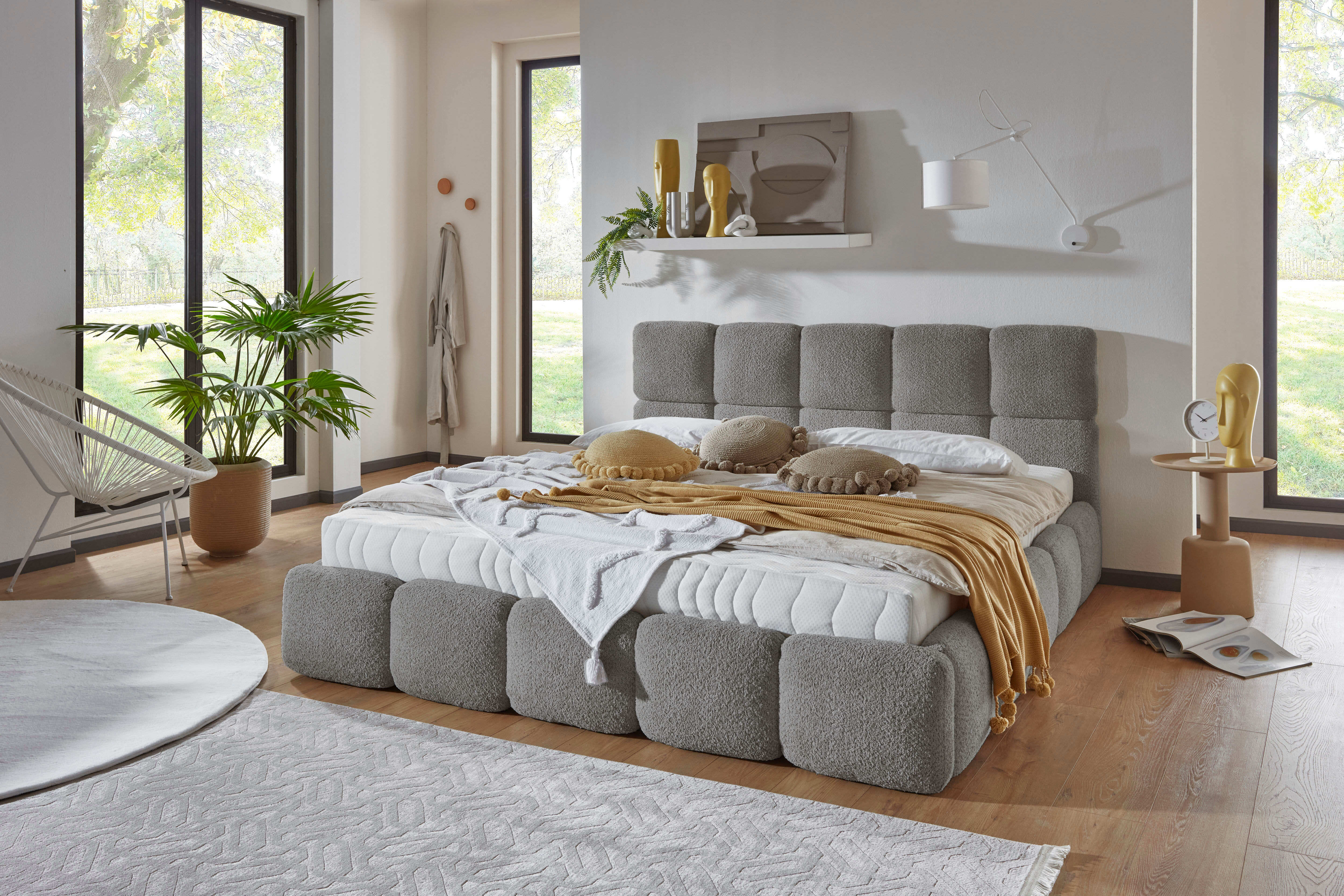 Polsterbett "Jane" mit großen Stauraum", grau, B:202cm L:220cm, 100% PES, ATLANTIC HOME COLLECTION, Betten, Polsterbett, luxurious gepolstertes Kopfteil und Rahmen, Bezug mit Bouclécharakter