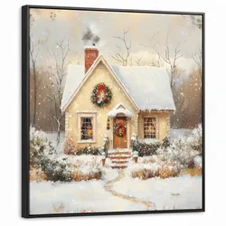 LEINWAND Bilder mit Rahmen - Weihnachten - Zuhause - Winter - Schnee - 90x90