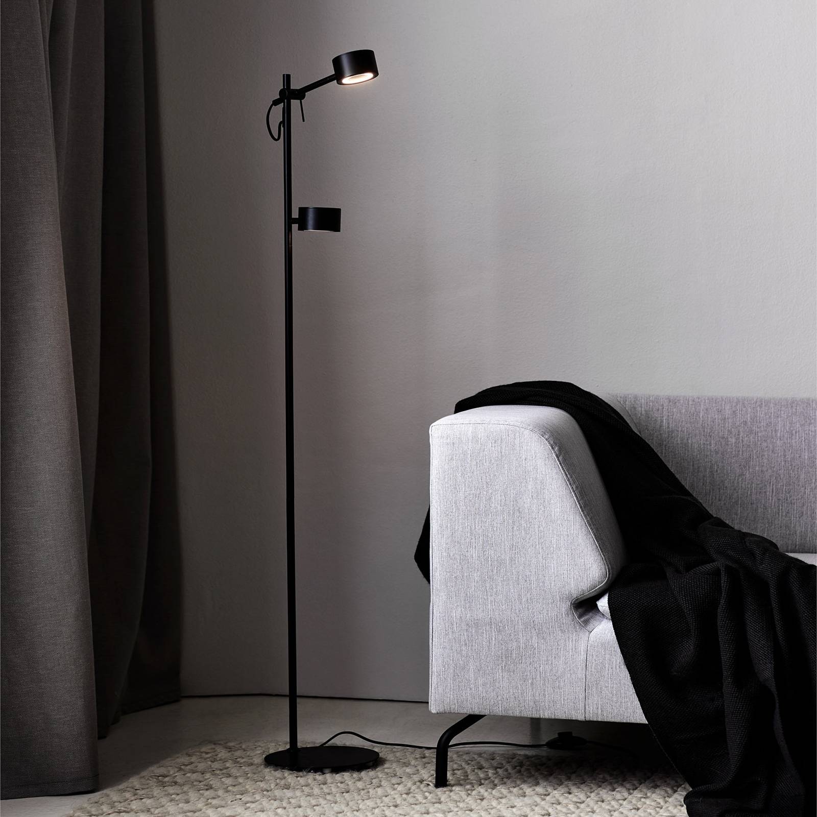 Nordlux LED Floor Lamp Clyde, dimmable, Black, Living / Dining Room, metal, Modern, Floor Lamp