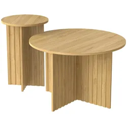 COUCHTISCH-SET 2 teilig in Natur-Optik Runde Satztische im Scandi-Design