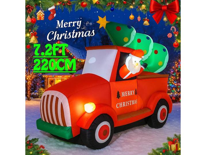 Camion géant du père noël de 7,2 pieds, décorations de noël gonflables, lumières d'ornements de noël, jouet de décoration de fête de vacances en plein air pour la maison et la cour