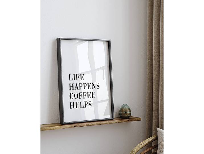Bild Coffee Helps Rahmen: Buche Massiv, lackiert Abdeckung: Acrylglas Multicolor 32 x 42cm