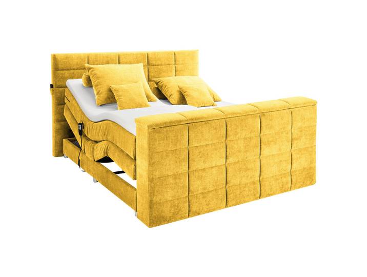 Carryhome Boxspringbett, Gelb, Textil, H2 + H3, 7-Zonen, 180x200 cm, gepolstertes Kopfteil, Topper durchgehend, Wendematratze mit unterschiedlichen Härtegraden, Schlafzimmer, Bett, Doppelbetten