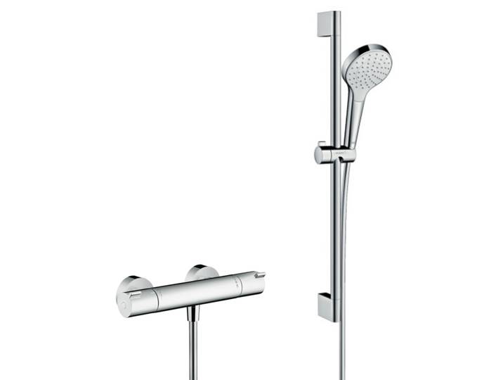 Set de douche Croma Select S 110 1jet / Unica'Crometta 0,65m + Mitigeur thermostatique de Douche, Chrome (13211000-Crometta3)