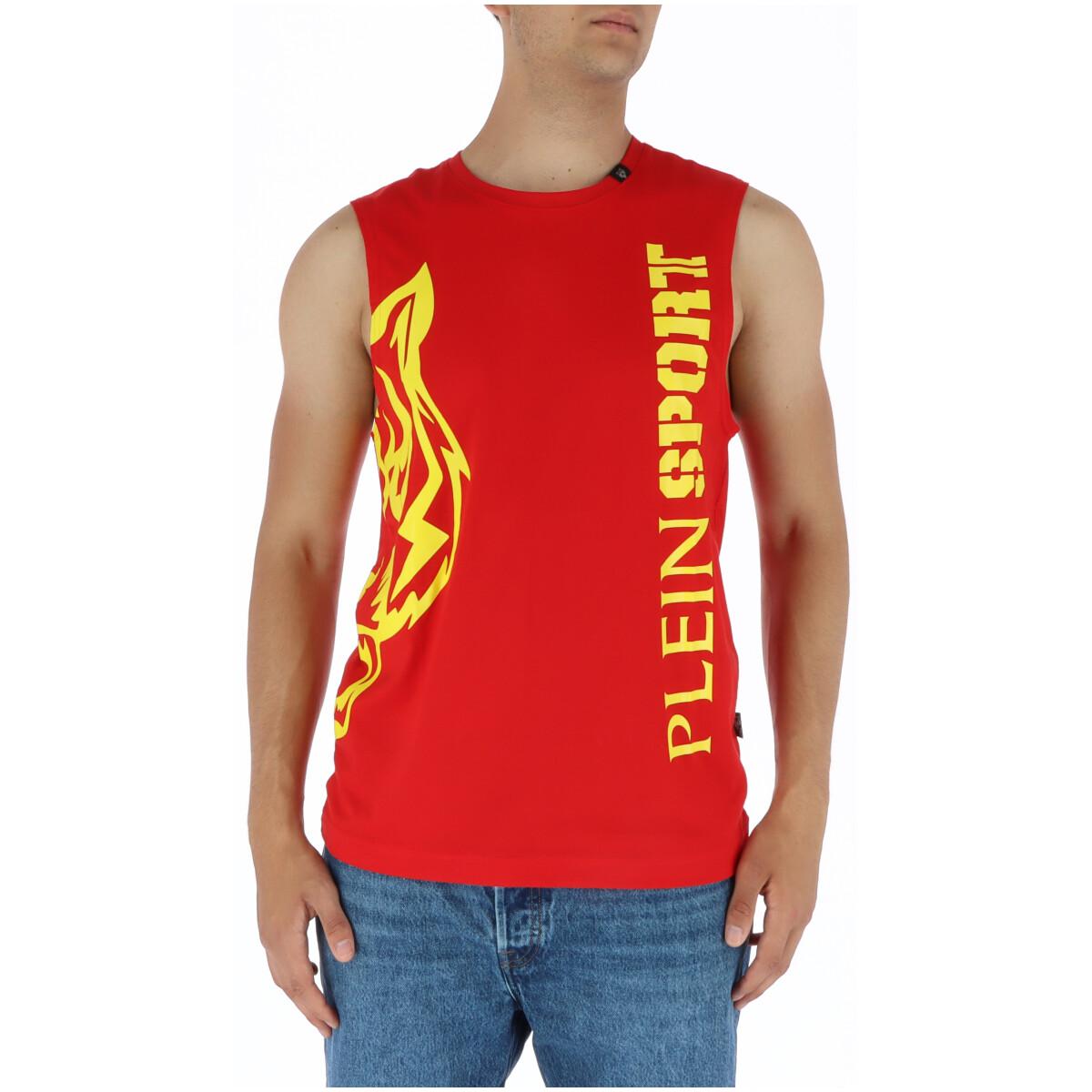 Rotes ärmelloses T-Shirt mit Grafik