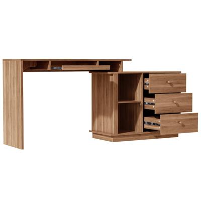 Merax Ausziehbarer Schreibtisch 110x40x75.5 cm, Computertisch Holzoptik mit Tastaturauszug, 3 Schubladen & offenen Fächern, braun