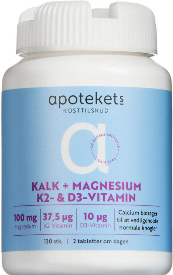Apotekets Kalk, Magnesium K2- og D3-Vitamin tabletter Kosttilskud 130 stk