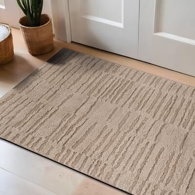 World Rug Gallery Horizontal Dash Texture Power Loomed Soft Shag High-Low Indoor Area Rug