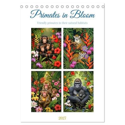 Primates in Bloom (Desk Calendar 2027 DIN A5 portrait), CALVENDO 12 Month DeskCalendar