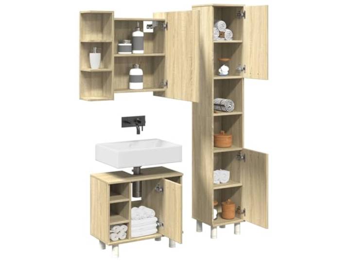 3-tlg. Badmöbel-Set Sonoma-Eiche Holzwerkstoff mit Spiegel und Schrank Sonoma-Eiche Holzwerkstoff, feuchtigkeitsbeständig, Wandmontage, Glas-Spiegel, viel Stauraum, pflegeleichte Oberfläche