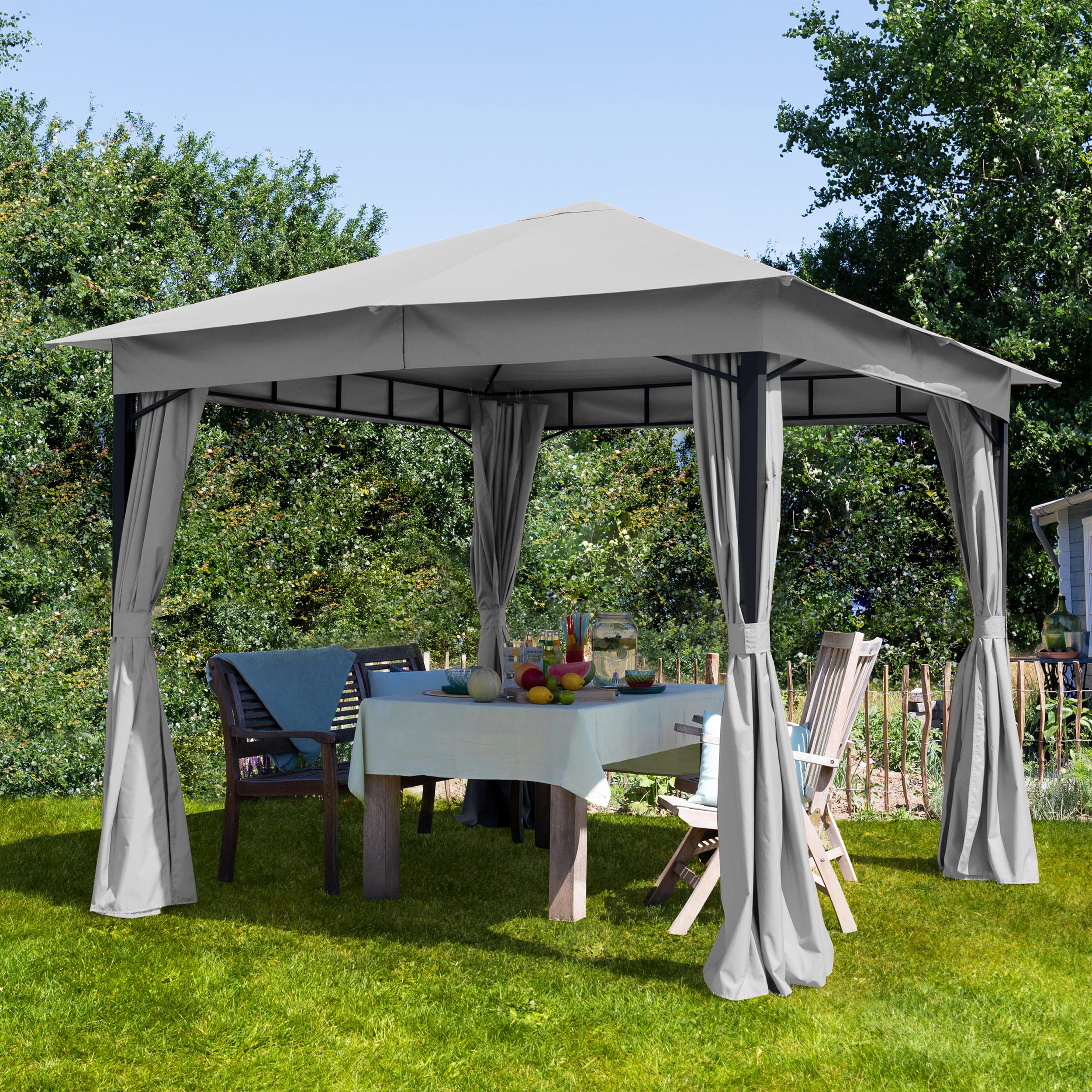 TOOLPORT 3x3 m Softtop Gartenpavillon, inkl. 4 Seitenteile, stone - (300040)