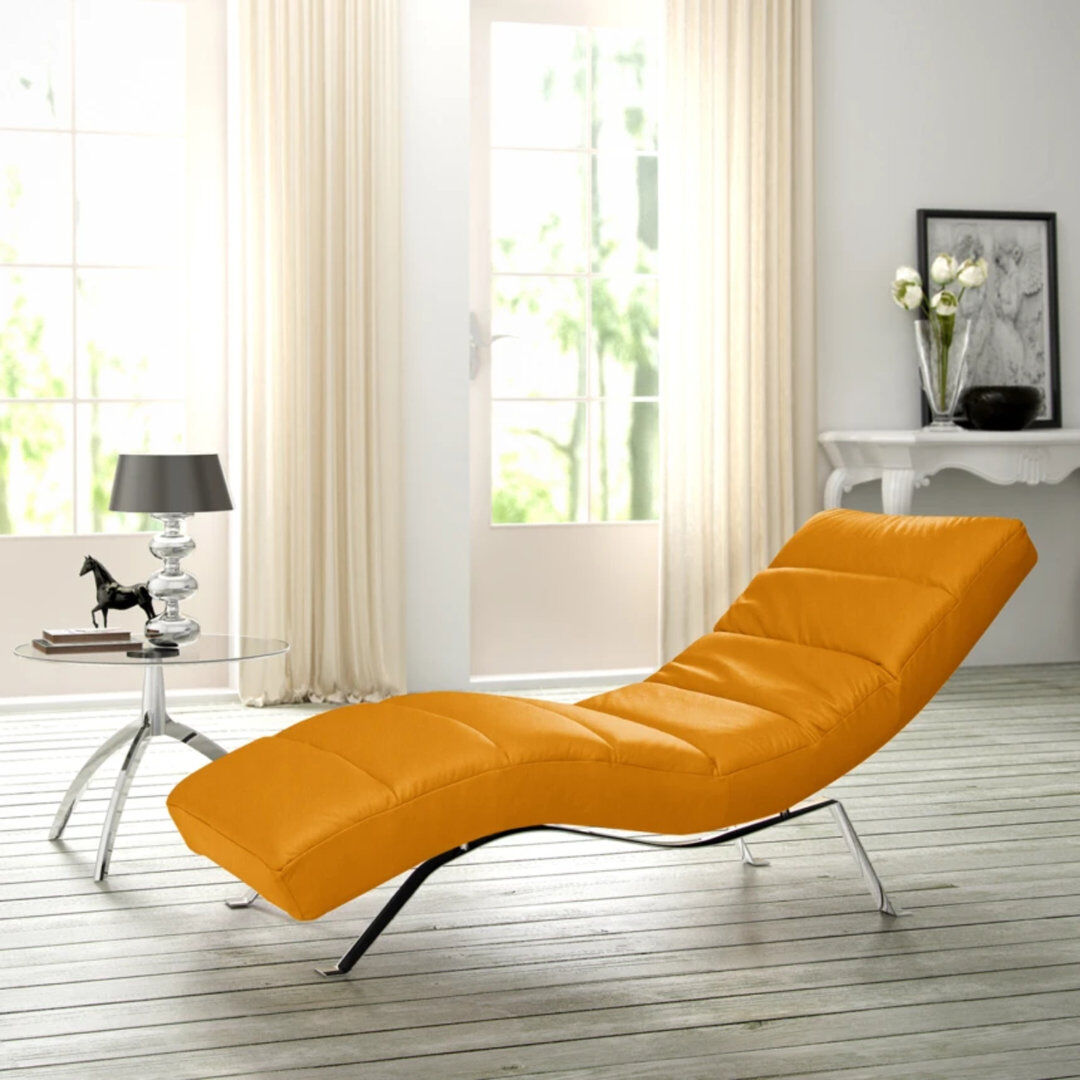 Brayden Studio SALISBURY Chaise Lounge in Genuine Leather with Adjustable Backrest Silver/Yellow 95cm H X 65cm W X 171cm L
