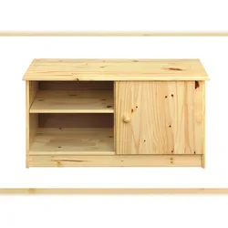 Möbilia Schuhschrank | 1 Tür, 2 offene Fächer | Kiefer-Holz massiv | naturfarben | B 91 x T 38 x H 48 cm | 19020038 | Serie SCHUHSCHRANK