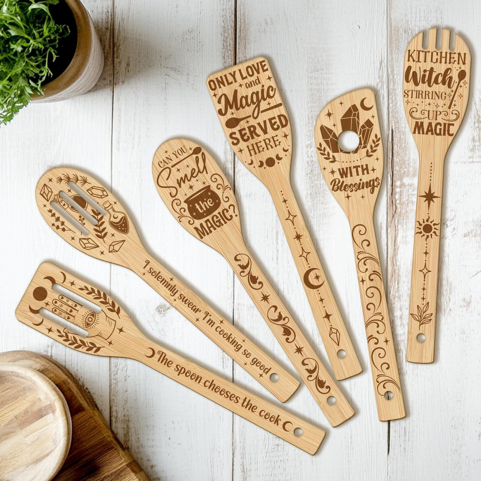 Solidchoice Houten Keuken Gereedschap Set van 6 Stuks met Magische Patronen