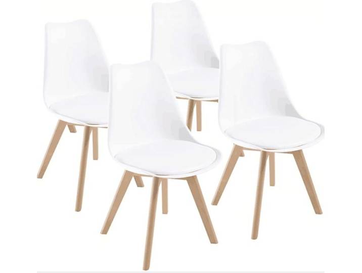 Lot de 4 chaises - Blanc - Scandinave - Pieds bois - Lot de 4 chaises style scandinave Catherina