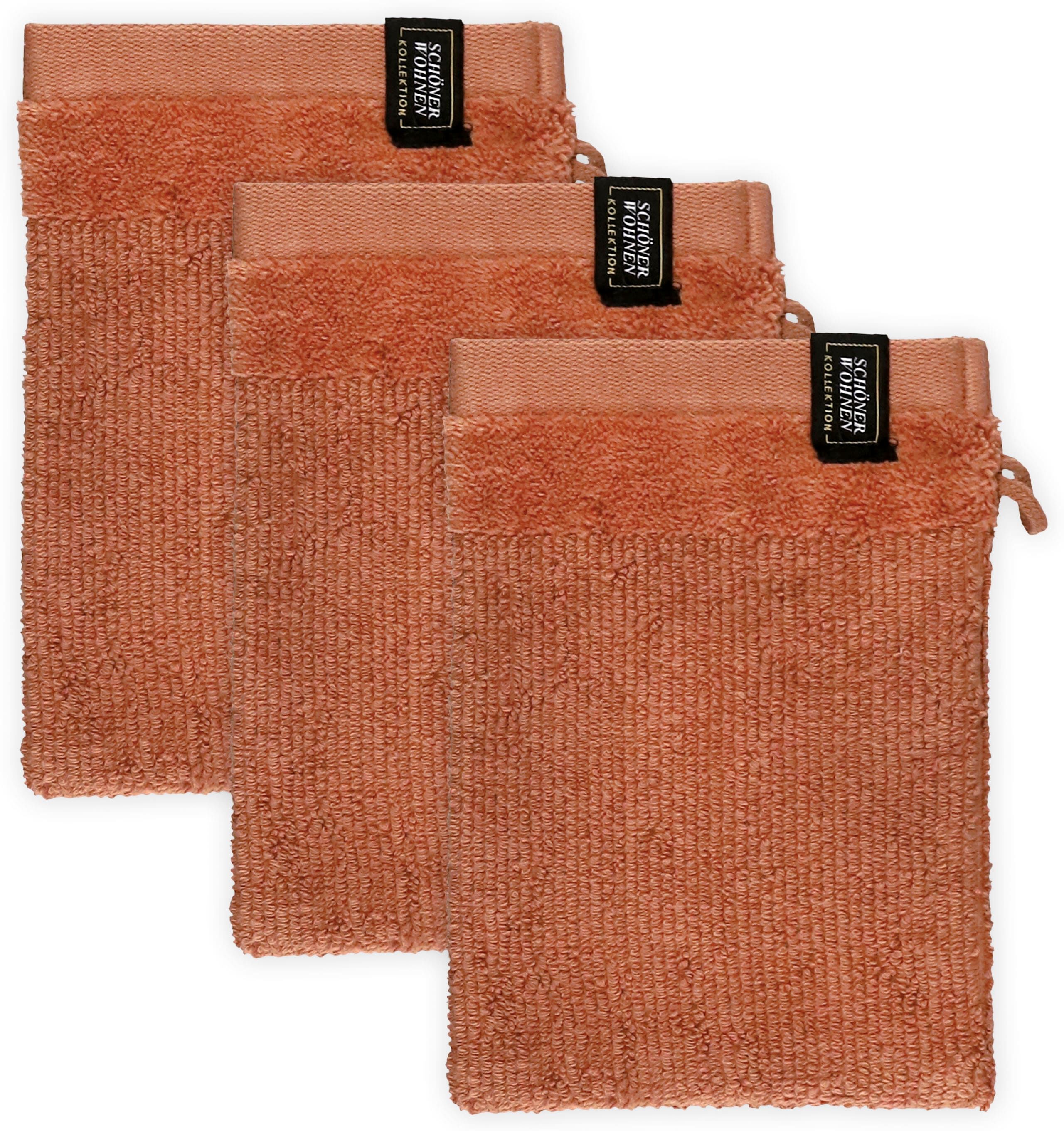 Waschhandschuh "Sense", braun (rost), B:16cm L:21cm, Frottee, SCHÖNER WOHNEN-KOLLEKTION, Handtücher, Waschhandschuh, mit Velourborte, hautschmeichelnde Airtouch Qualität, super weich rost B/L: 16cmx21cm, 3 Stk.
