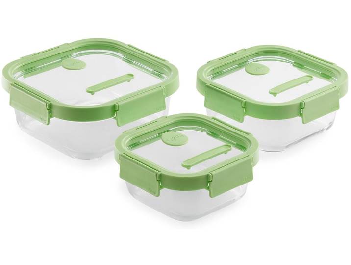 Vorratsdose Lékué Set mit Glasdeckel , grün, Glas, Lebensmittelaufbewahrungsbehälter, Vorratsdose