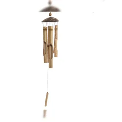 Decoris Windspiel 10x63cm Bambus Kokos Klangspiel zum Aufhängen für Balkon Terrasse Garten Hängedeko Gartendeko Natur Braun