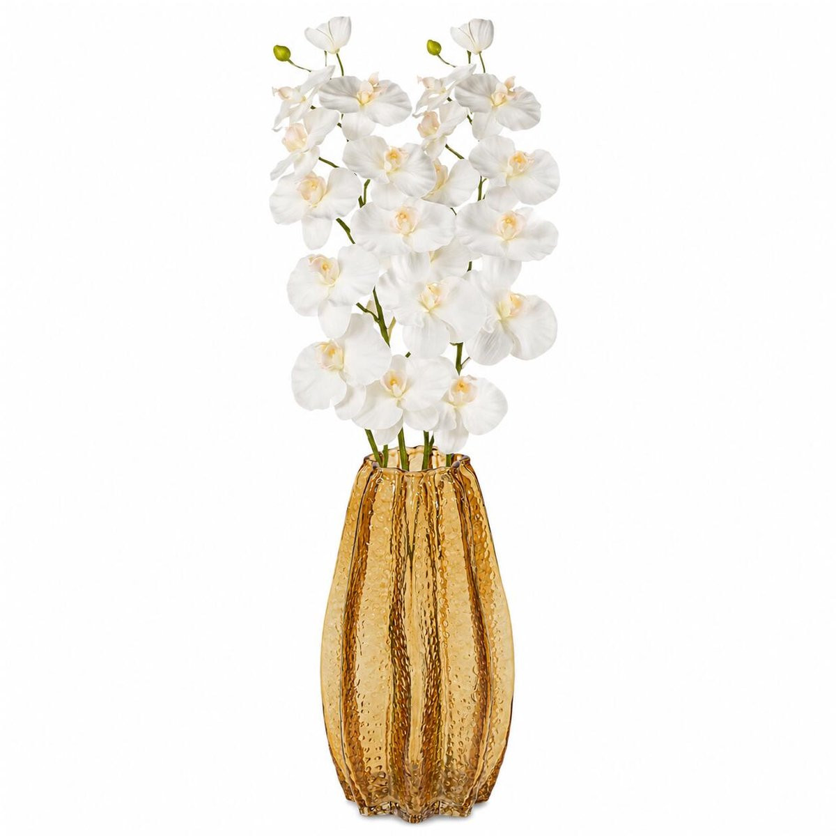 Mega Collections Bloemenvaas Callas - Bewerkt sierglas - Transparant amber geel - D12 x H30 cm