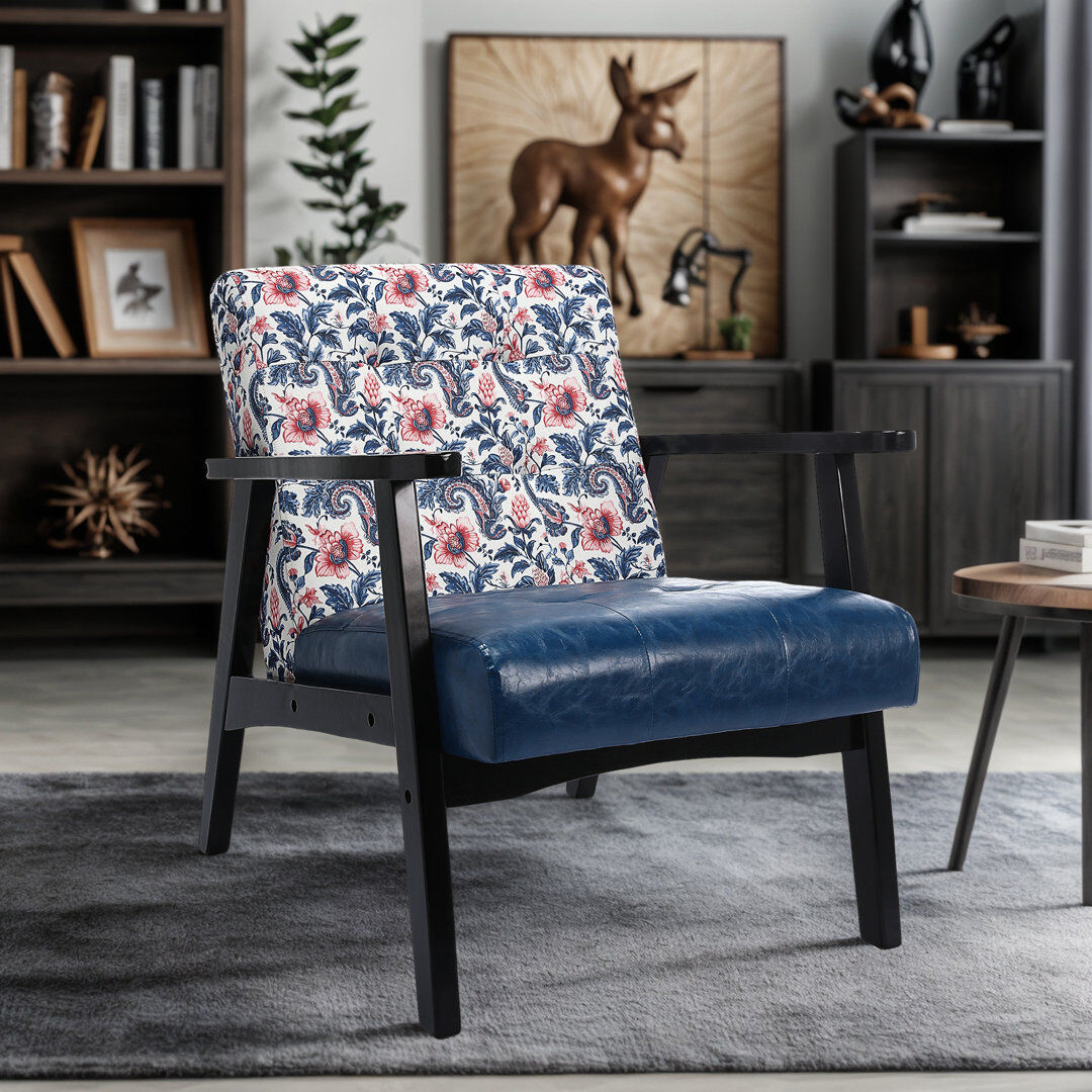 Borough Wharf Deveral Faux Leather Armchair Floral/Blue Floral 76cm H X 76cm W X 67cm D