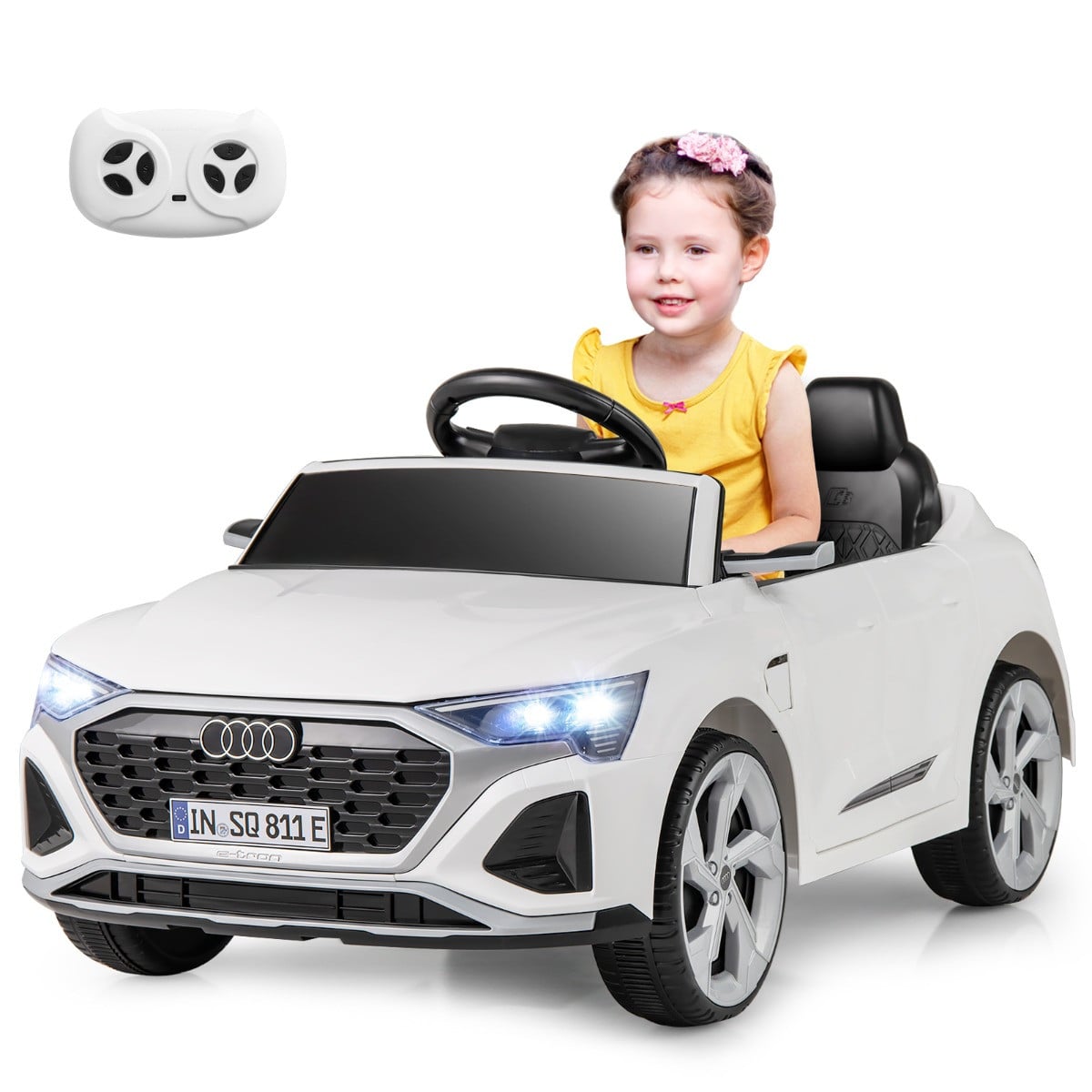 Costway 12V Elektrische Audi SQ8 Kinderauto met Afstandsbediening en LED-verlichting - Wit