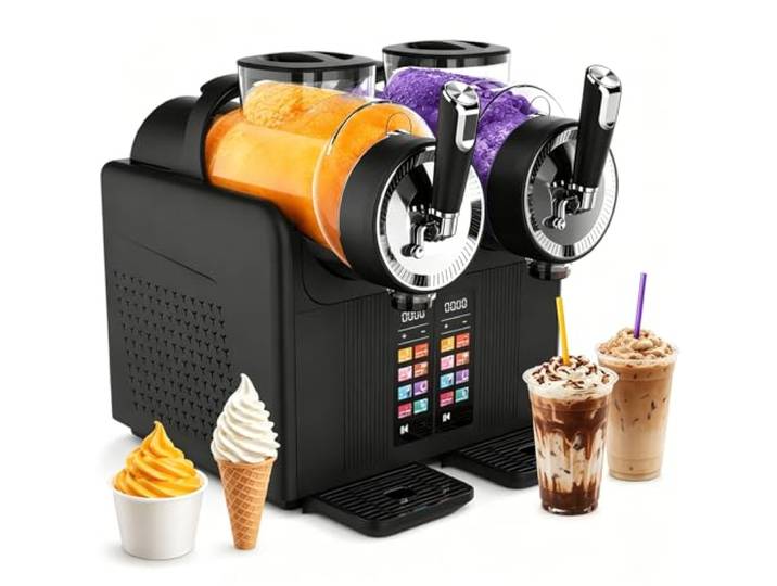 AUTUMFLATGAO Softeis Maschine Und Slush EIS Maschine, 430 W Eismaschine Mit 2 Eissorten, Slush Maschine Mit 6 Voreinstellungen, Einstellbare Temperatur, Für Küche, Zuhause Und Kleines Café Black