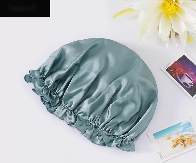 INF 100% Maulbeerseide Schlafhaube für Damen, weiches Kopftuch zum Schlafen L bläulich