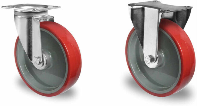 Set CASCOO Lenkrolle ø 200 mm Serie N2U6 Rollenlager + CASCOO Bockrolle ø 200 mm Serie N2U6 Rollenlager