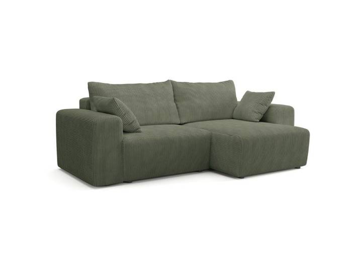 Canapé d'angle convertible - 4 places - BOBO - Velours côtelé Vert - 244 x 138 x 86 cm