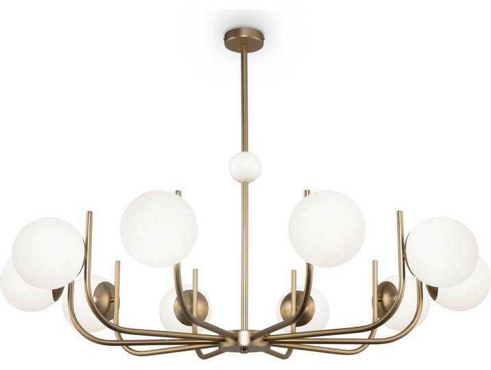 Lustre\, métal couleur laiton\, verre dépoli\, douilles E14