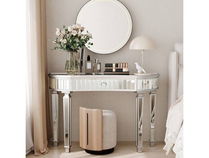 Table console demi-lune - Dimensions 120x38x78 cm - Tiroir avec poignée en cristal - Verre cannelé