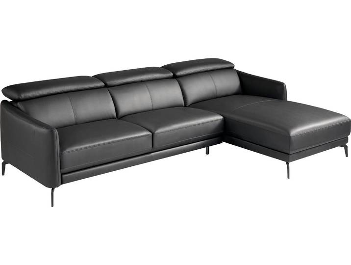 Angel Cerdá Rechtes Chaiselongue-Sofa aus schwarzem Leder 6041