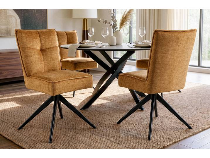 Drehbarer Stuhl LUGANO senfgelb Vogue Velours Samt Federkern bis 150kg belastbar Polsterstuhl Esszimmerstuhl Küchenstuhl Modern & Design