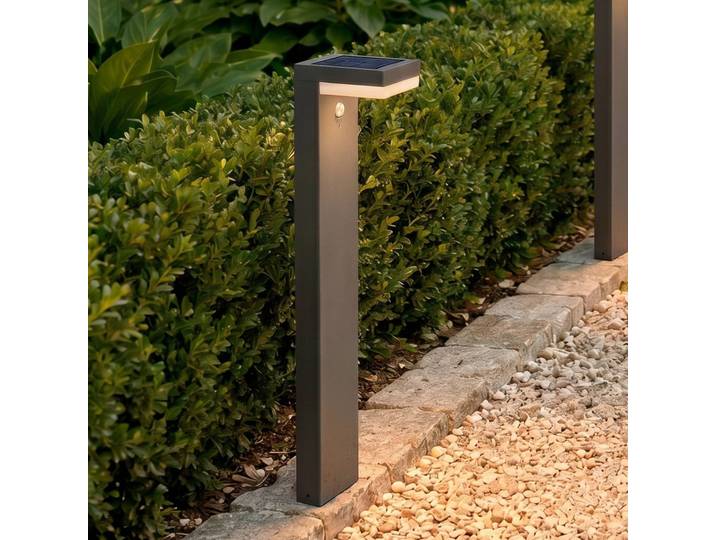 Lindby LED-Solar-Pollerleuchte Chioma, anthrazit, Sensor Chioma, alu / grau / zink, Edelstahl, Modern, Solarleuchte
