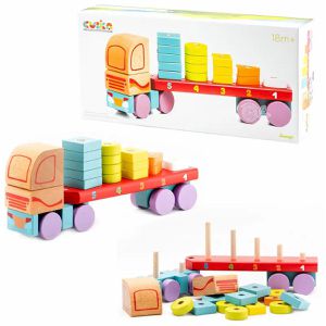 CUBIKA Motorikspielzeug 13425, LKW, Stapelspiel aus Holz, ab 18 Monate