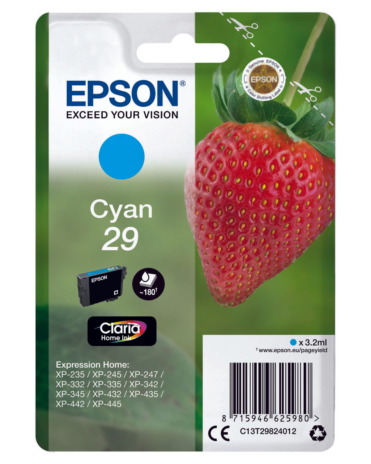 Epson Original 29 Erdbeere Druckerpatrone - cyan (C13T29824012)
