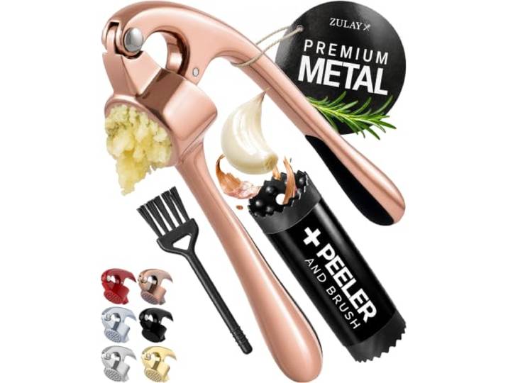 Premium Knoblauchpresse mit weichem, ergonomischem Griff, Knoblauchpresse für Nüsse und Samen, professioneller Knoblauchschneider und Ingwerpresse – von Zulay Modern Herzogin Roségold