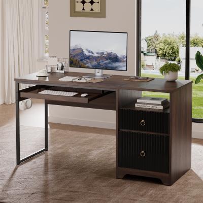 "Bestier 55.1"" Reversible Computer Desk with 2 Drawers & Keyboard Tray, Home Office Desk Hooks, Modern Writing Desk for Study"