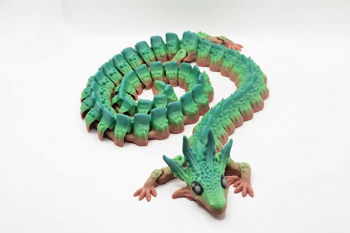 Kejsi3dprint Green Flexi Dragon Figurine 70 cm – Articulated 3D Printed