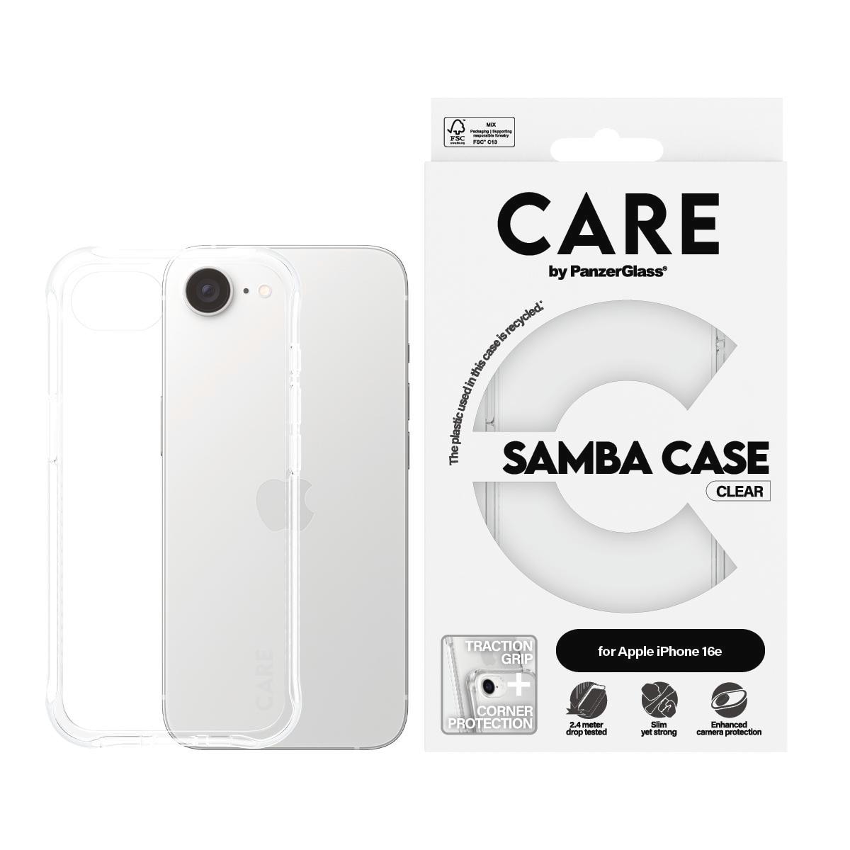 CARE by PanzerGlass Case Fashionable Samba, Transparent iPhone 16e