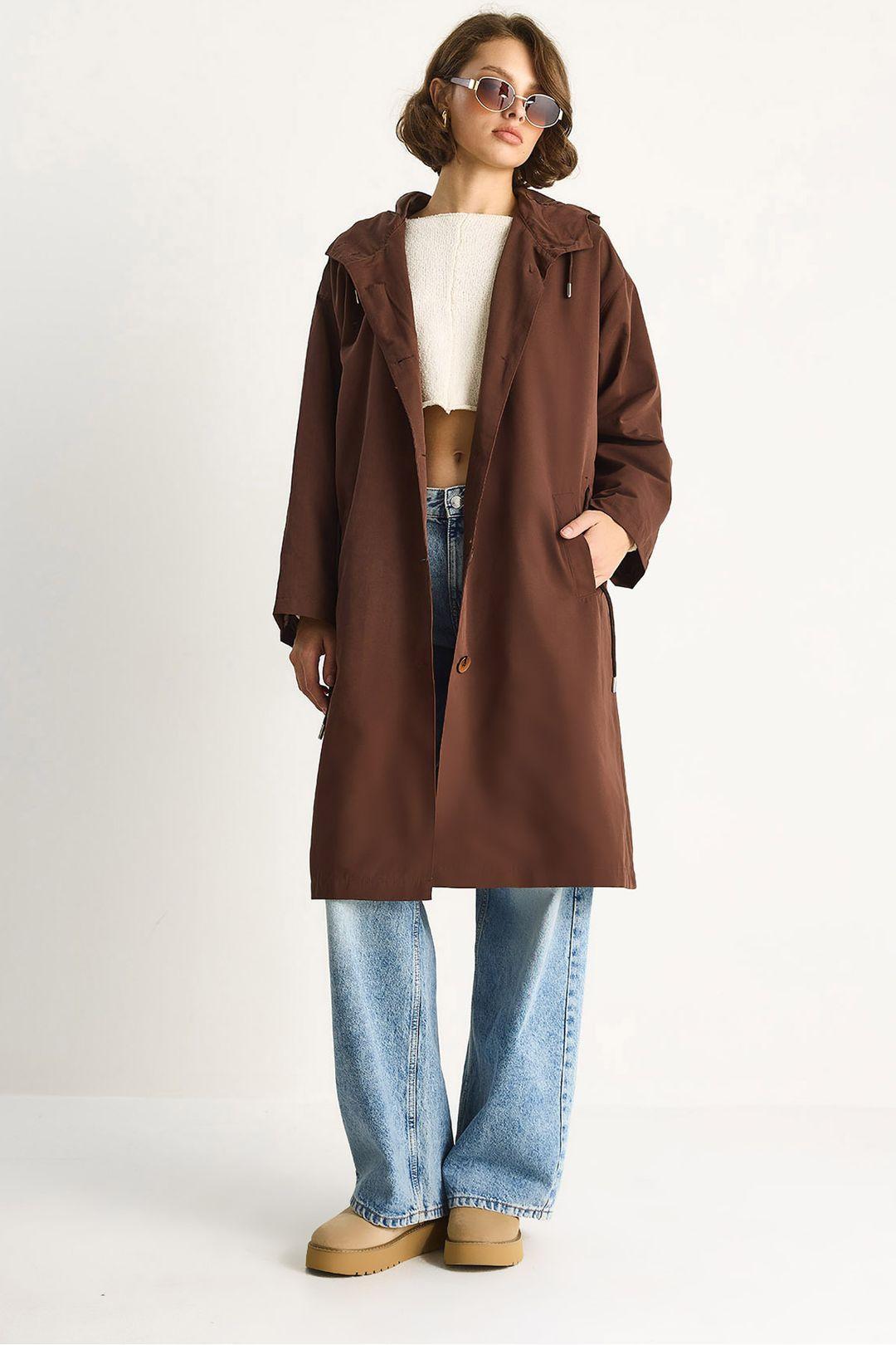 Übergröße Midi-Trenchcoat mit Schal-Kragen