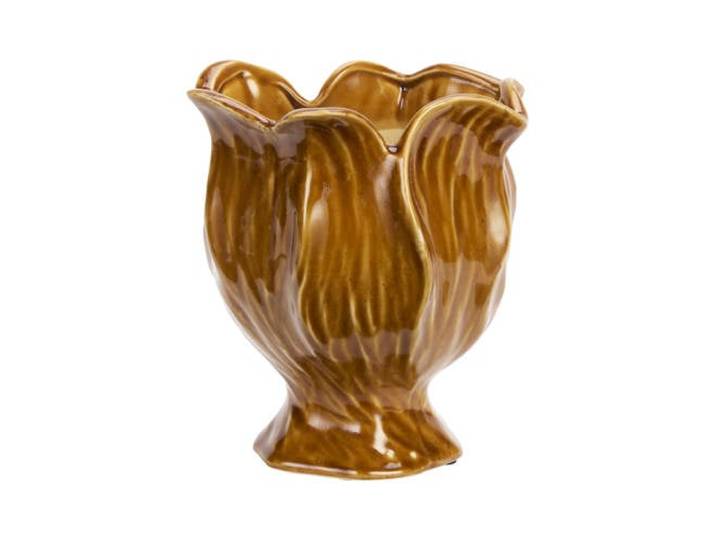 Madam Stoltz ronde aardewerken bloempot 18x21 cm - oker/bruin
