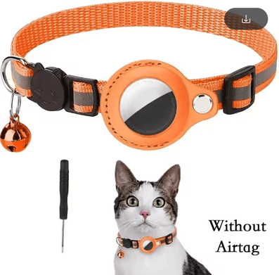 Inspire Picks Reflective AirTag Cat Collar Anti Lost GPS Tracker Holder With Bell orange No Airtag