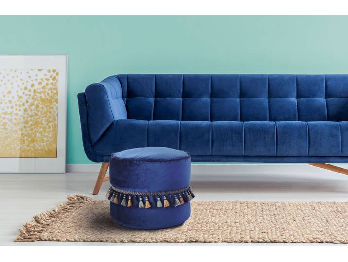 Sitzhocker KAYOOM Pouf Taj Mahal 225, samtweiche Oberfläche , blau, B:45cm H:38cm T:45cm, Bezug: 100% Polyester (Samt) / Füllmaterial: 100% Polystryol, Hocker, Sitzhocker, samtweich, verziert, Füllung aus flexiblen Styroporkugeln