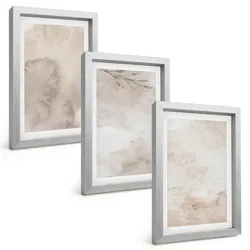 BILDER SET 3er Set - 20x30 cm Silberner Rahmen - Verschüttete Boho-Aquarellfarben