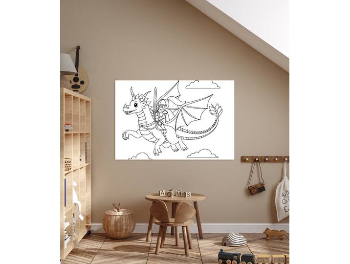 Bild QUEENCE Fliegender Drache & Ritter , weiss (farbe bild(er): weiß), B:60cm H:40cm T:0,4cm, Alu Dibond, Bilder, Bild, DIY Wandbild aus Dibond