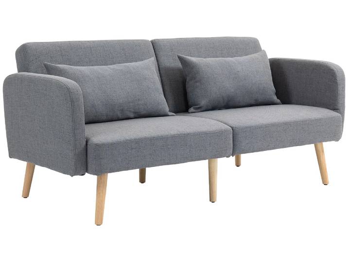 HOMCOM 3-Sitzer Schlafsofa 2-Sitzer Klappbett mit Bettfunktion 2 Wurfkissen