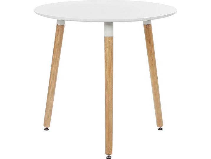 BELIANI Esstisch Runde Weiße Tischplatte 80 cm aus MDF Hellbraune Beine aus Buchenholz mit Schutzkappen Minimalistisch Skandinavisch Esszimmer
